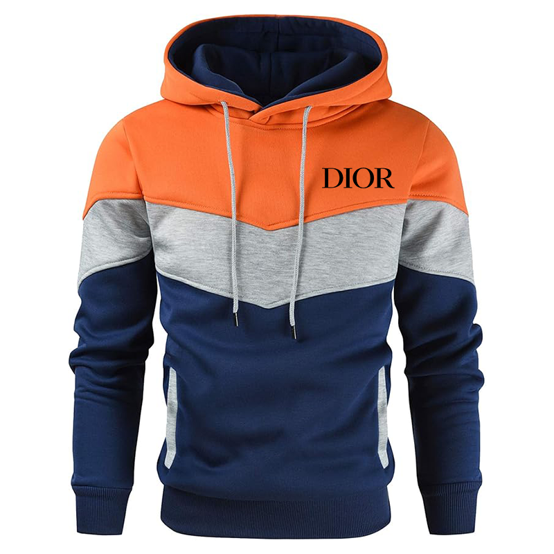 Men's Dior Gesean Novelty Color Block Pullover Fleece Hoodie Long Sleeve Casual Sweatshirt with Pocket