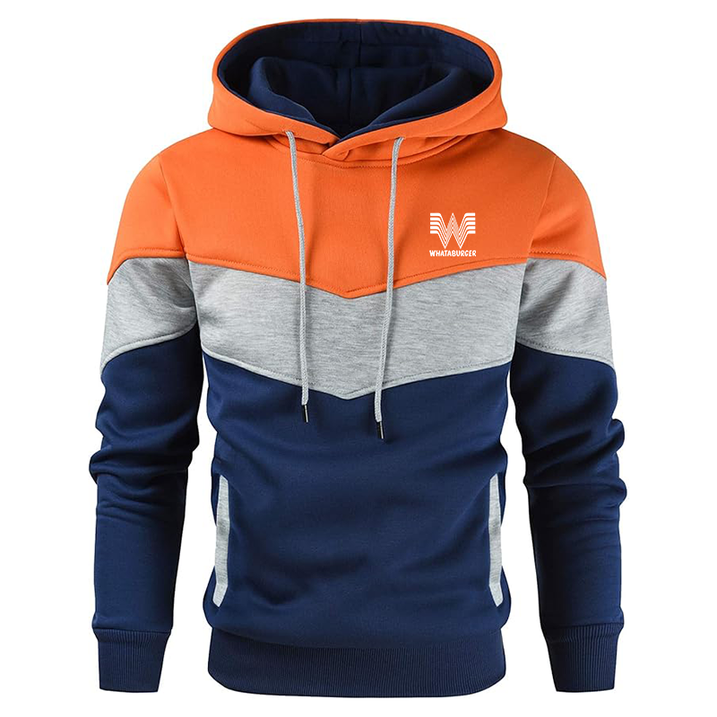 Men's What A Burger Gesean Novelty Color Block Pullover Fleece Hoodie Long Sleeve Casual Sweatshirt with Pocket
