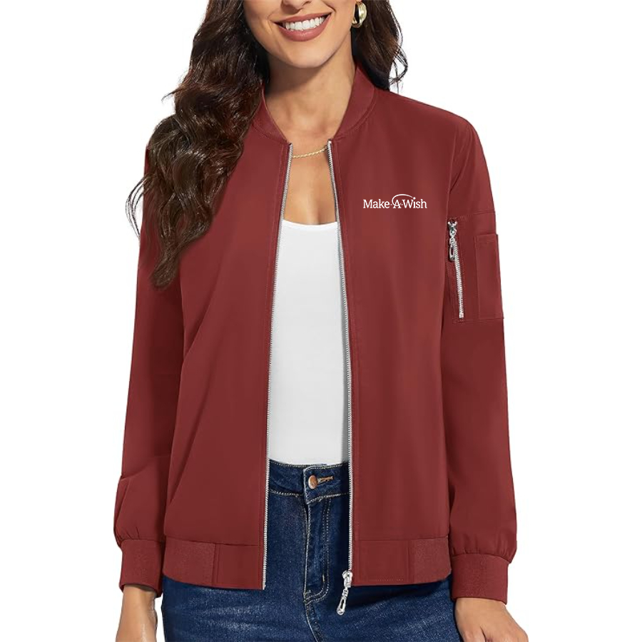 Women's Make-A-Wish Premium Bomber Jacket with Polished Detailing and Functional Sleeve Pocket Modern Luxury Outerwear