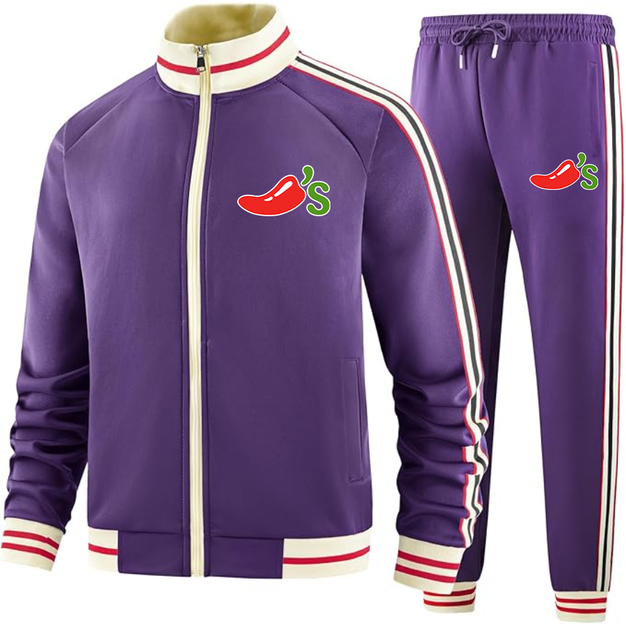 Men's Chilis Two-Piece Designer Tracksuit with Bold Striped Accents and Zippered Front Elevated Athletic Wear