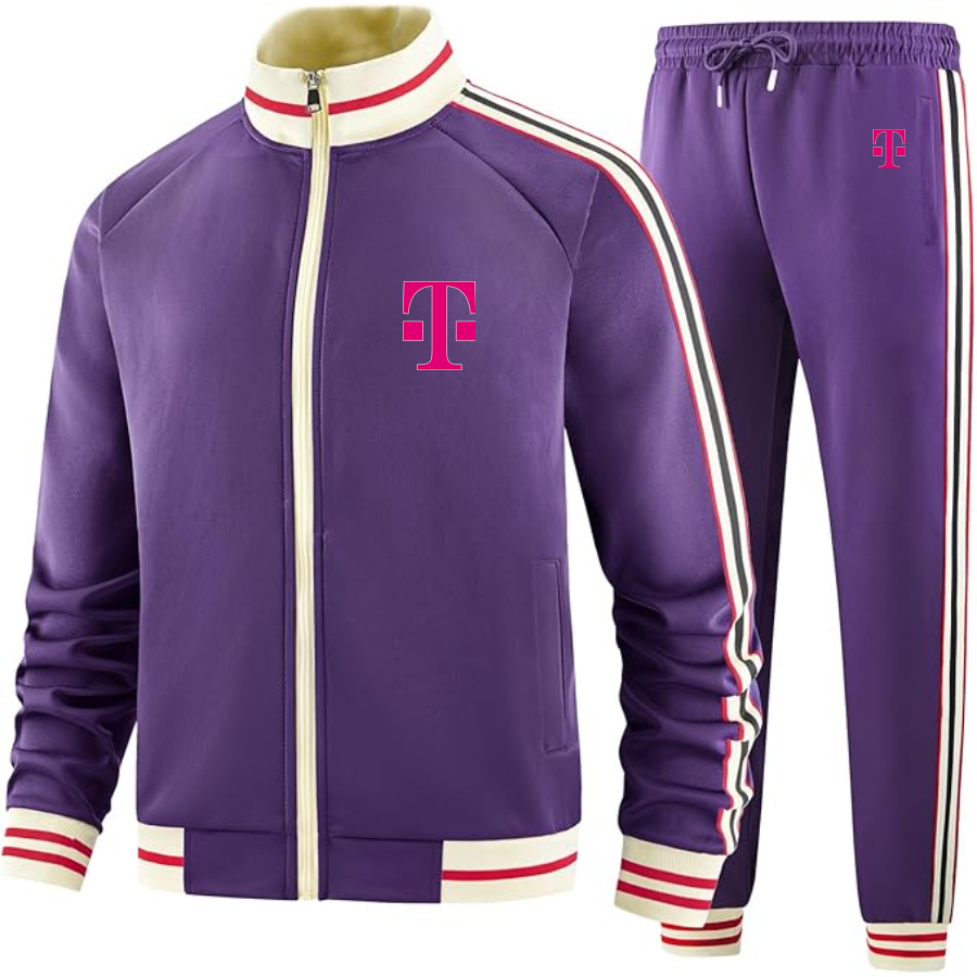 Men's T-Mobile Two-Piece Designer Tracksuit with Bold Striped Accents and Zippered Front Elevated Athletic Wear