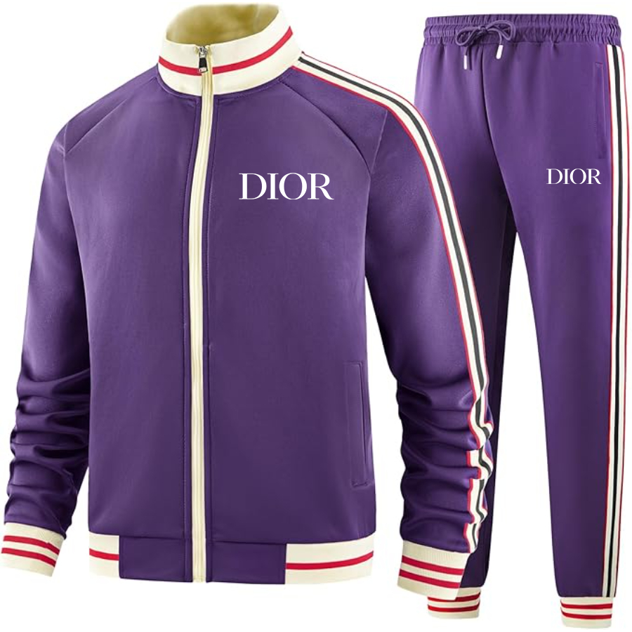 Men's Dior Two-Piece Designer Tracksuit with Bold Striped Accents and Zippered Front Elevated Athletic Wear