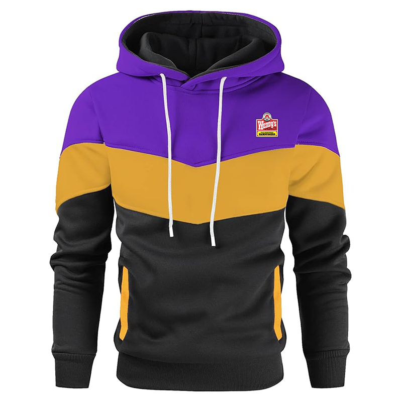 Men's Wendy's Gesean Novelty Color Block Pullover Fleece Hoodie Long Sleeve Casual Sweatshirt with Pocket