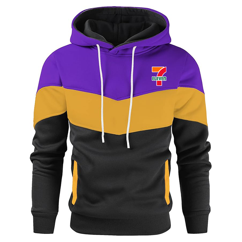 Men's 7-Eleven Gesean Novelty Color Block Pullover Fleece Hoodie Long Sleeve Casual Sweatshirt with Pocket