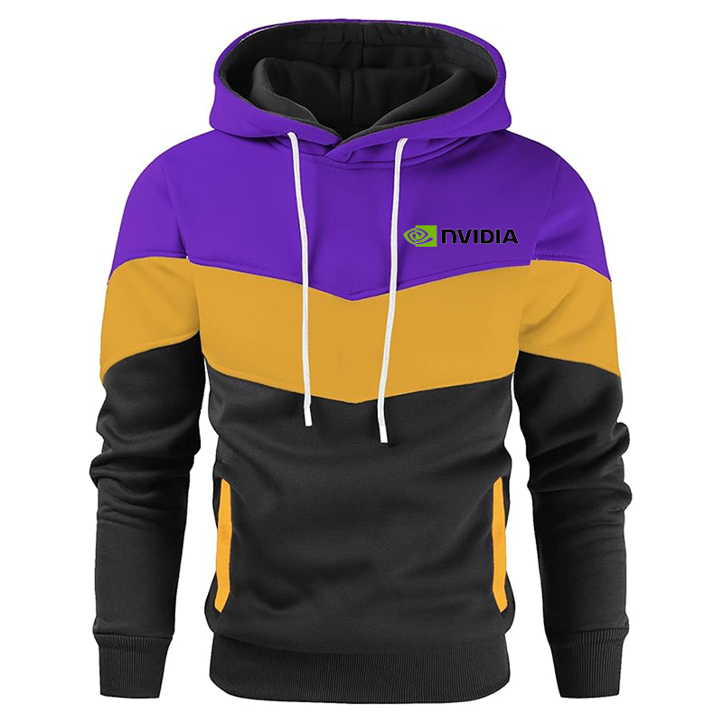 Men's NVIDIA Gesean Novelty Color Block Pullover Fleece Hoodie Long Sleeve Casual Sweatshirt with Pocket