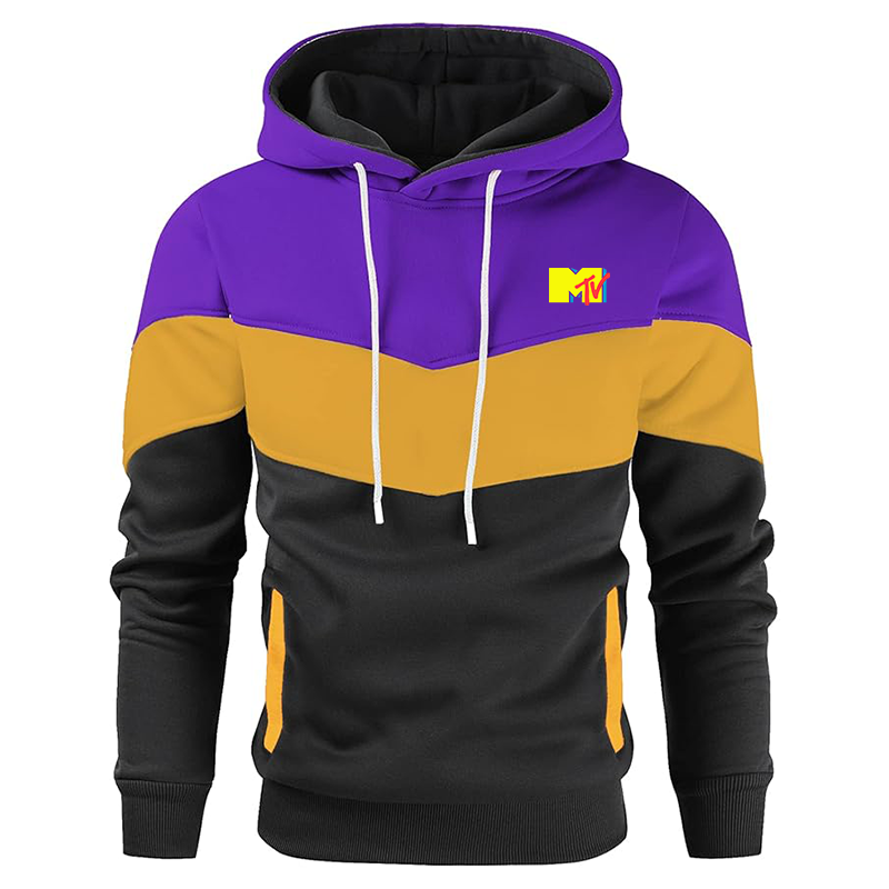 Men's M.T.V Gesean Novelty Color Block Pullover Fleece Hoodie Long Sleeve Casual Sweatshirt with Pocket