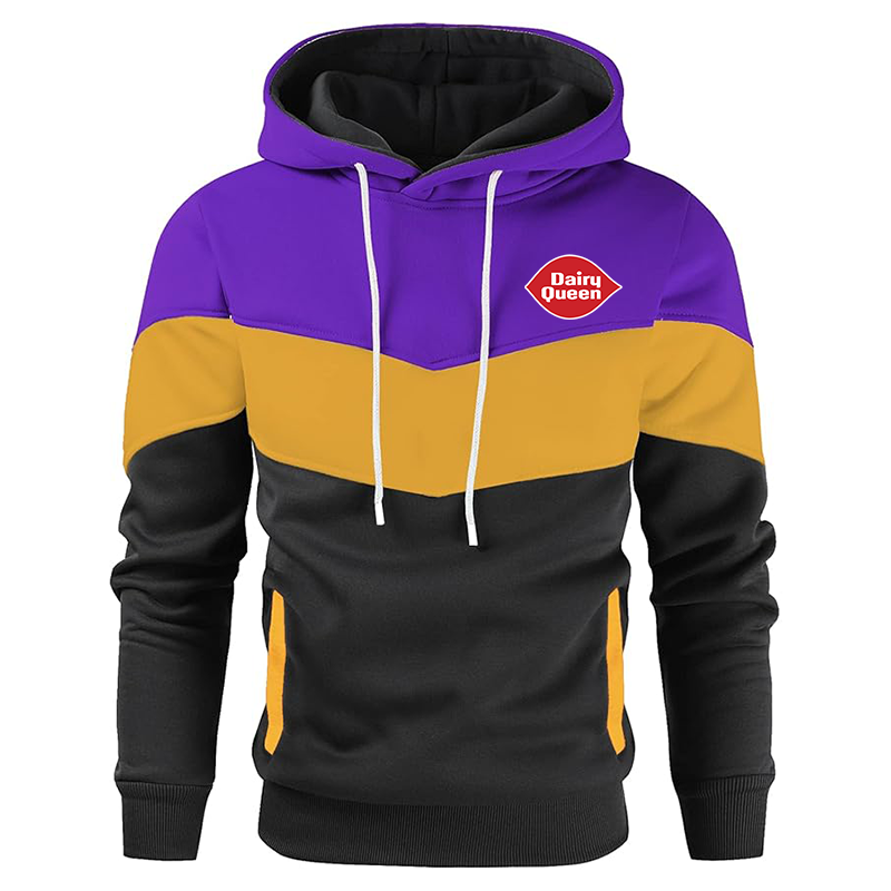 Men's Dairy Queen Gesean Novelty Color Block Pullover Fleece Hoodie Long Sleeve Casual Sweatshirt with Pocket