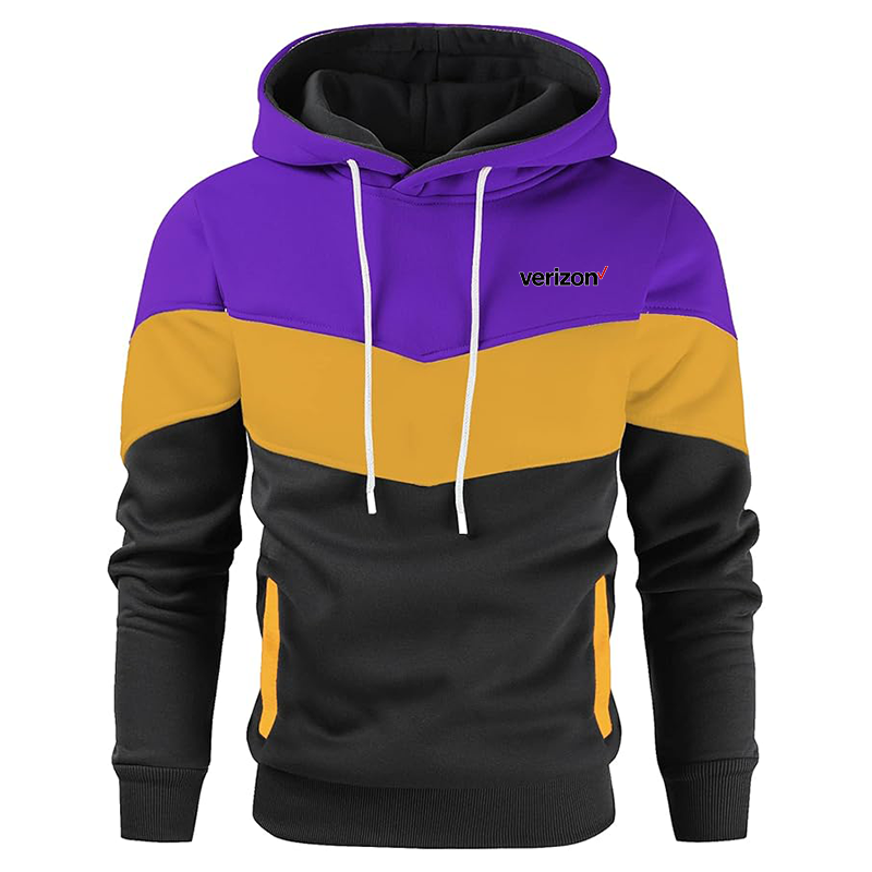 Men's Verizon Gesean Novelty Color Block Pullover Fleece Hoodie Long Sleeve Casual Sweatshirt with Pocket