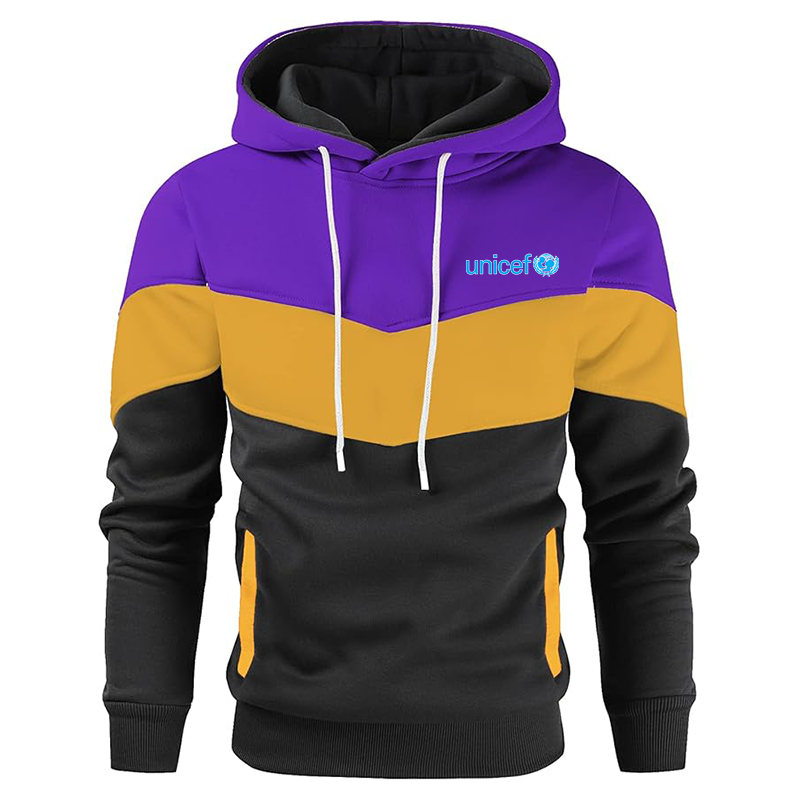Men's UNICEF Gesean Novelty Color Block Pullover Fleece Hoodie Long Sleeve Casual Sweatshirt with Pocket
