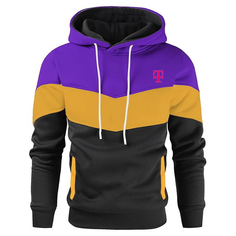 Men's T-Mobile Gesean Novelty Color Block Pullover Fleece Hoodie Long Sleeve Casual Sweatshirt with Pocket