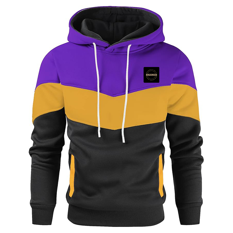 Men's Alphaland Gesean Novelty Color Block Pullover Fleece Hoodie Long Sleeve Casual Sweatshirt with Pocket