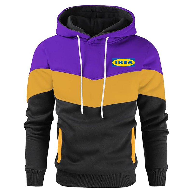 Men's IKEA Gesean Novelty Color Block Pullover Fleece Hoodie Long Sleeve Casual Sweatshirt with Pocket