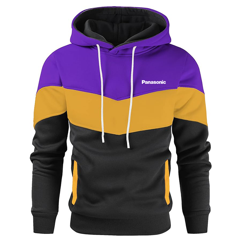 Men's Panasonic Gesean Novelty Color Block Pullover Fleece Hoodie Long Sleeve Casual Sweatshirt with Pocket
