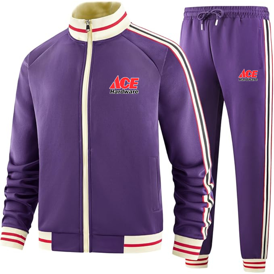 Men's Ace Two-Piece Designer Tracksuit with Bold Striped Accents and Zippered Front Elevated Athletic Wear