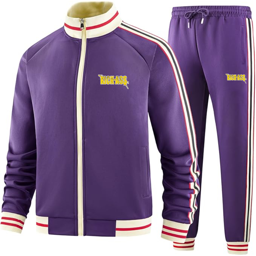 Men's Kick-Ass Two-Piece Designer Tracksuit with Bold Striped Accents and Zippered Front Elevated Athletic Wear
