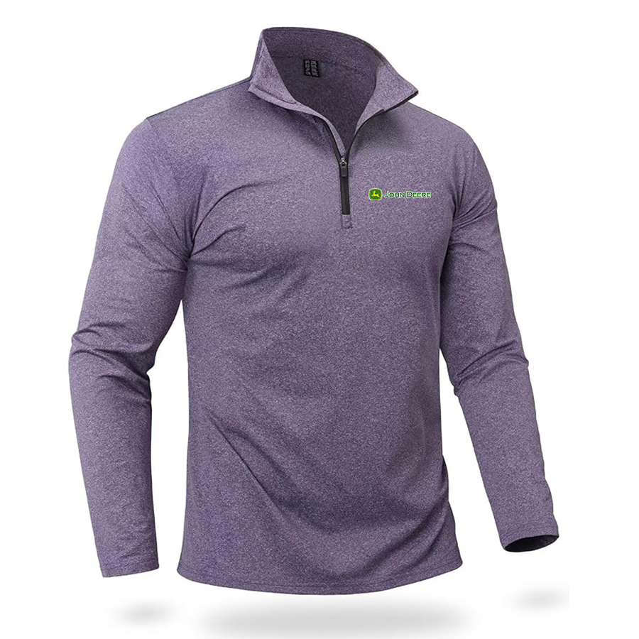 Men's John Deere Quarter Zip Pullover Premium Fleece Lined Heather Long Sleeve Golf Shirts Midweight 1/4 Half Zip Sweatshirts