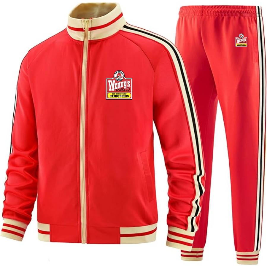 Men's Wendy's Two-Piece Designer Tracksuit with Bold Striped Accents and Zippered Front Elevated Athletic Wear
