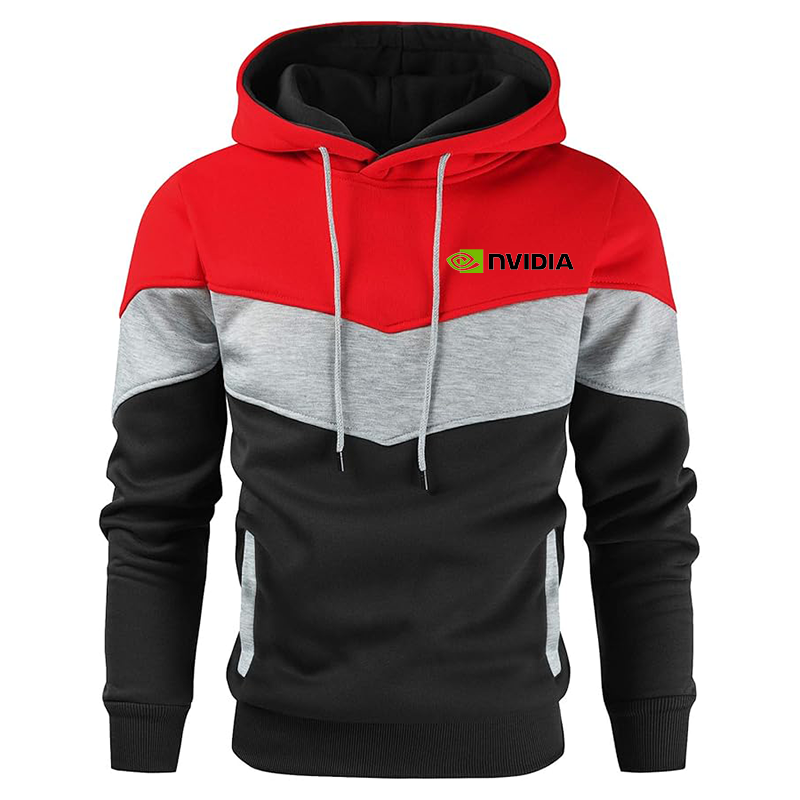 Men's NVIDIA Gesean Novelty Color Block Pullover Fleece Hoodie Long Sleeve Casual Sweatshirt with Pocket