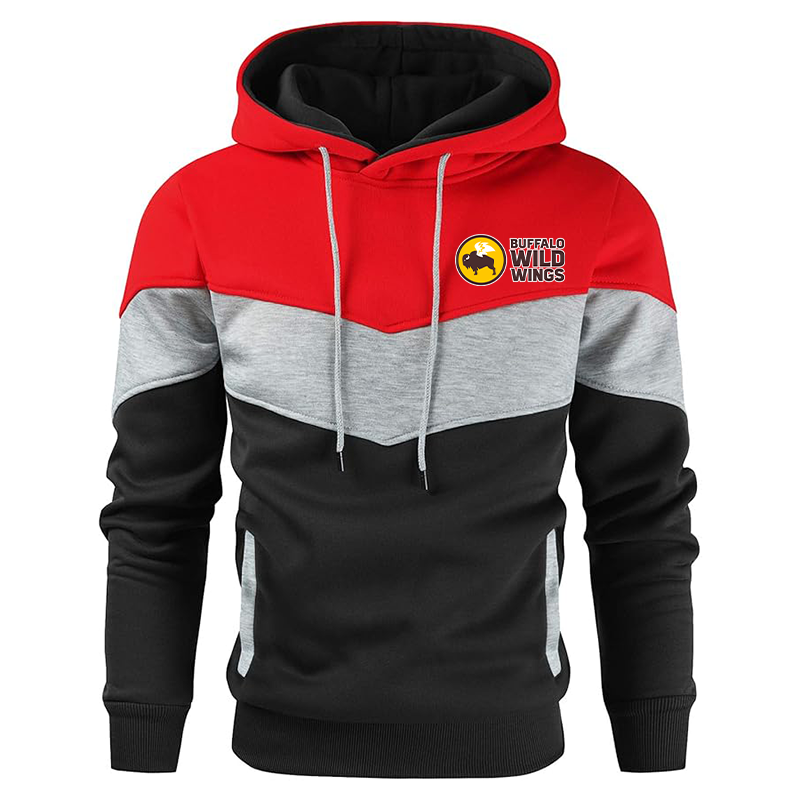 Men's Buffalo Wild Wings Gesean Novelty Color Block Pullover Fleece Hoodie Long Sleeve Casual Sweatshirt with Pocket