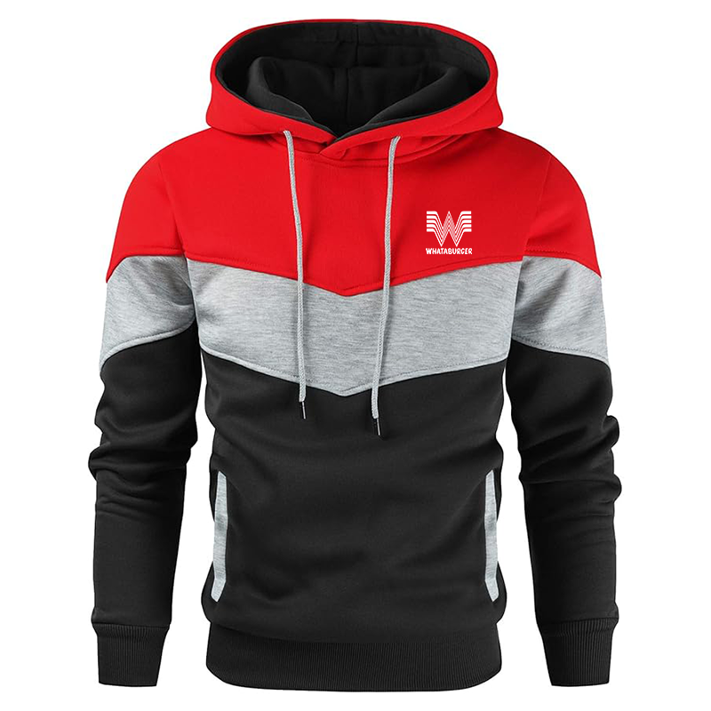 Men's What A Burger Gesean Novelty Color Block Pullover Fleece Hoodie Long Sleeve Casual Sweatshirt with Pocket