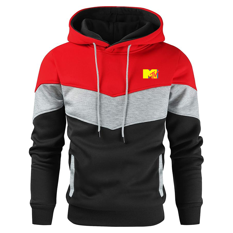 Men's M.T.V Gesean Novelty Color Block Pullover Fleece Hoodie Long Sleeve Casual Sweatshirt with Pocket