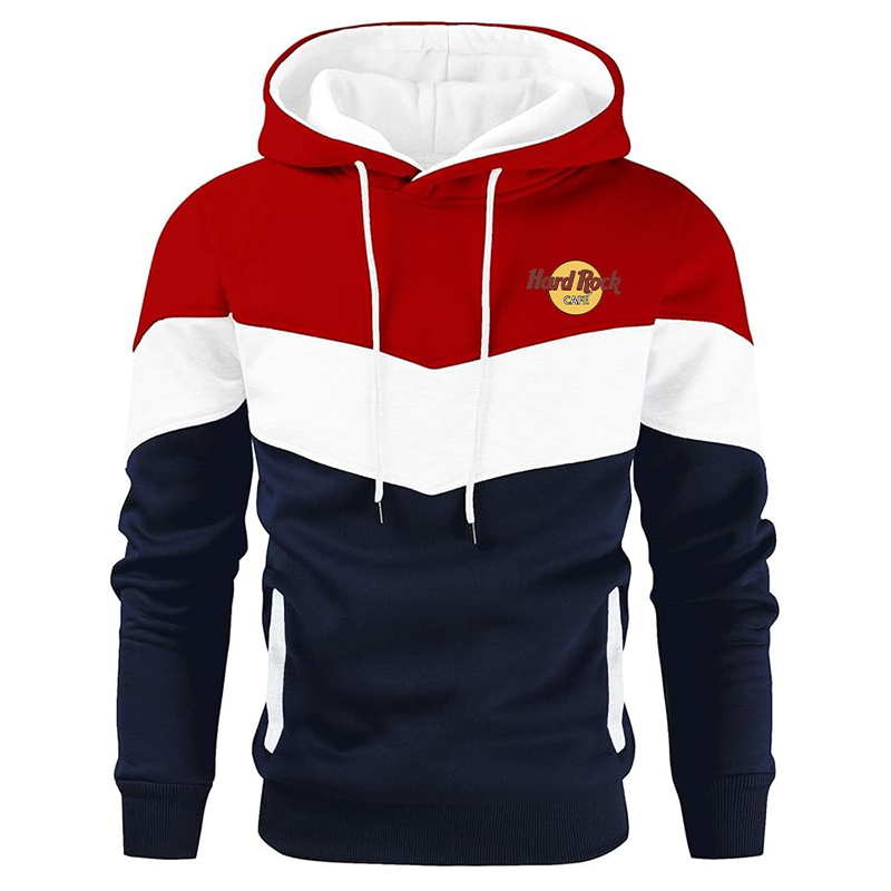 Men's Hard Rock Cafe Gesean Novelty Color Block Pullover Fleece Hoodie Long Sleeve Casual Sweatshirt with Pocket