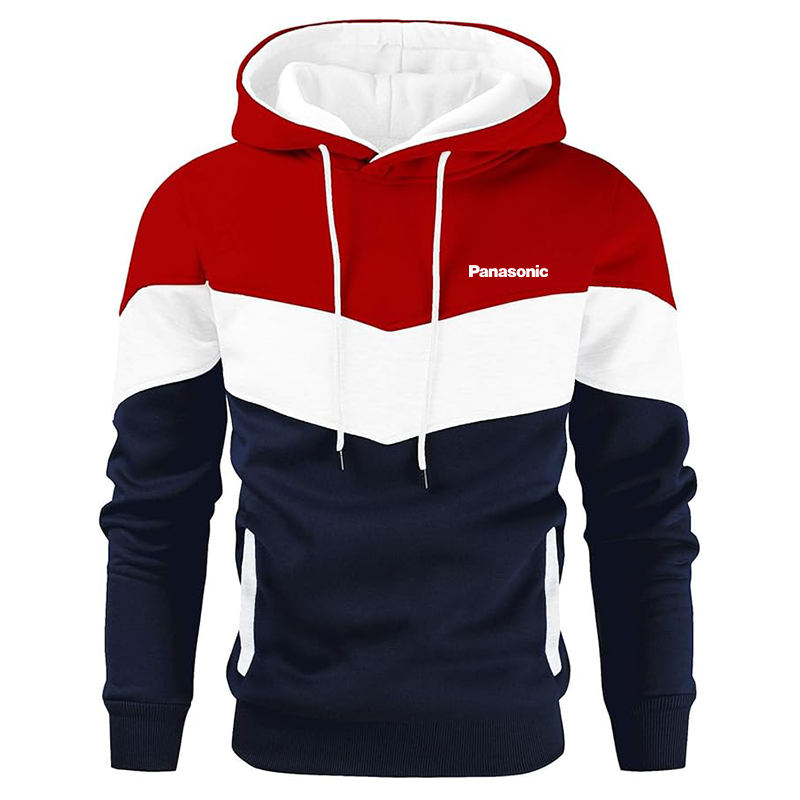 Men's Panasonic Gesean Novelty Color Block Pullover Fleece Hoodie Long Sleeve Casual Sweatshirt with Pocket