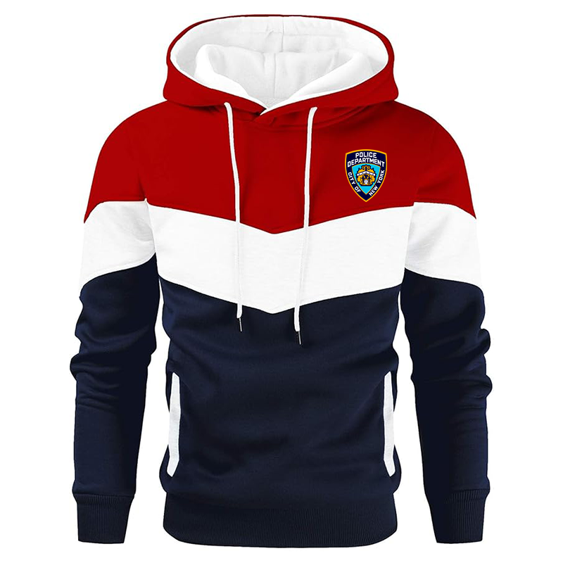 Men's NYPD Gesean Novelty Color Block Pullover Fleece Hoodie Long Sleeve Casual Sweatshirt with Pocket