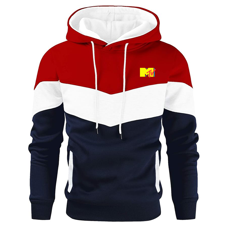 Men's M.T.V Gesean Novelty Color Block Pullover Fleece Hoodie Long Sleeve Casual Sweatshirt with Pocket