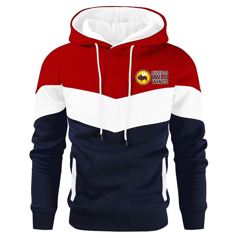 Men's Buffalo Wild Wings Gesean Novelty Color Block Pullover Fleece Hoodie Long Sleeve Casual Sweatshirt with Pocket