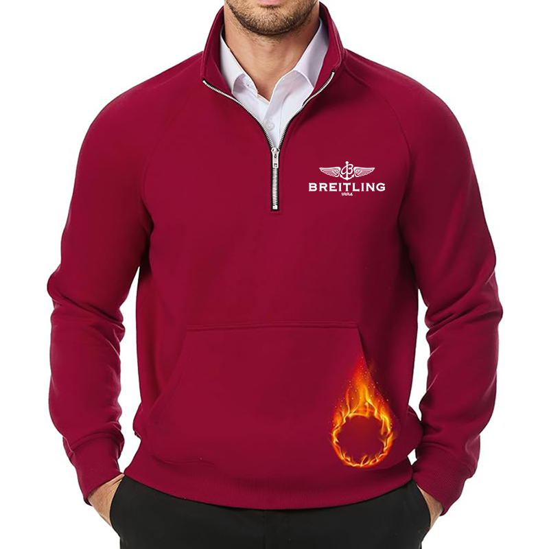 Men's Breitling JMIERR Quarter Zip Pullover Heavy Sweatshirts Warm Fleece Sweatshirt Polo