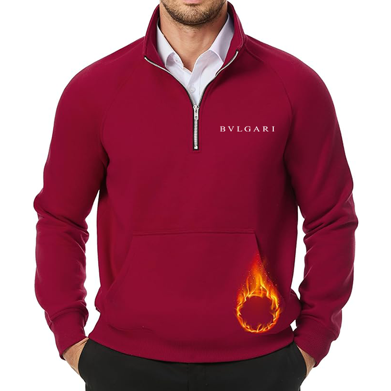 Men's BVLGARI JMIERR Quarter Zip Pullover Heavy Sweatshirts Warm Fleece Sweatshirt Polo