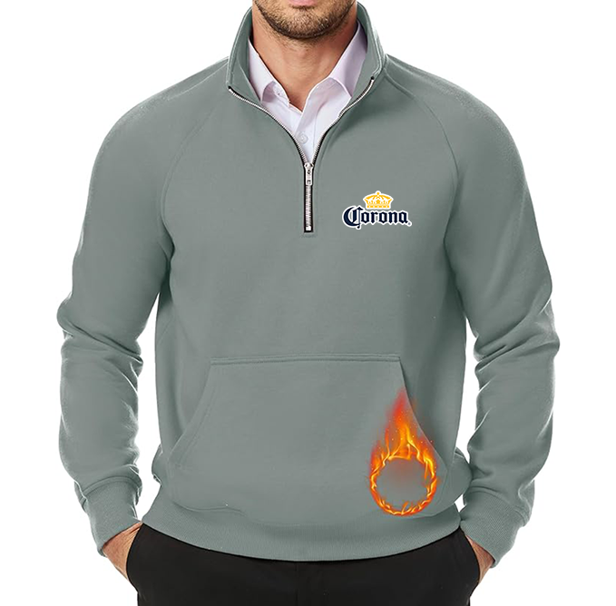 Men's Corona JMIERR Quarter Zip Pullover Heavy Sweatshirts Warm Fleece Sweatshirt Polo