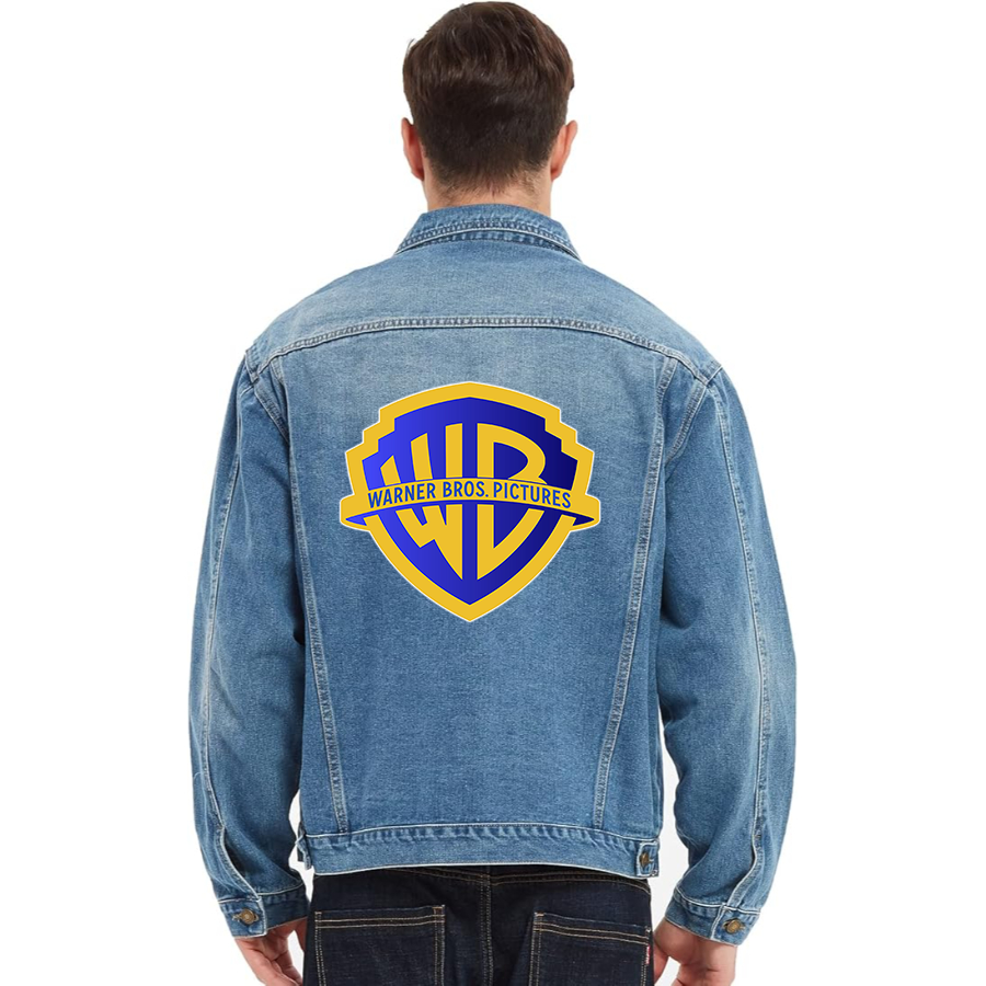 Men's Warner Bros Vintage Distressed Denim Jacket Stylish Casual Jean Outerwear