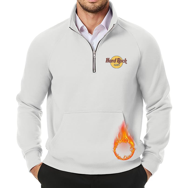 Men's Hard Rock Cafe JMIERR Quarter Zip Pullover Heavy Sweatshirts Warm Fleece Sweatshirt Polo