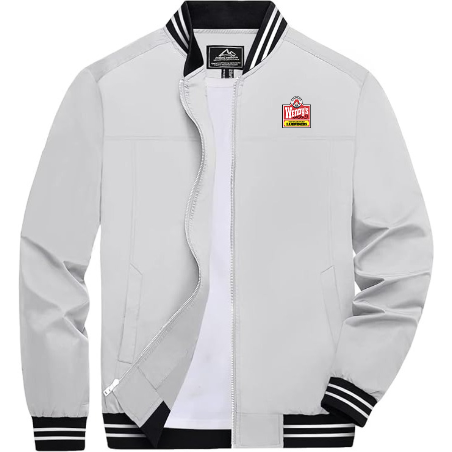 Men's Wendy's Lightweight Zip-Up Bomber Jacket with Ribbed Collar and Cuffs Versatile Casual Outerwear