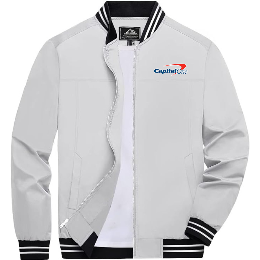 Men's Capital One Lightweight Zip-Up Bomber Jacket with Ribbed Collar and Cuffs Versatile Casual Outerwear