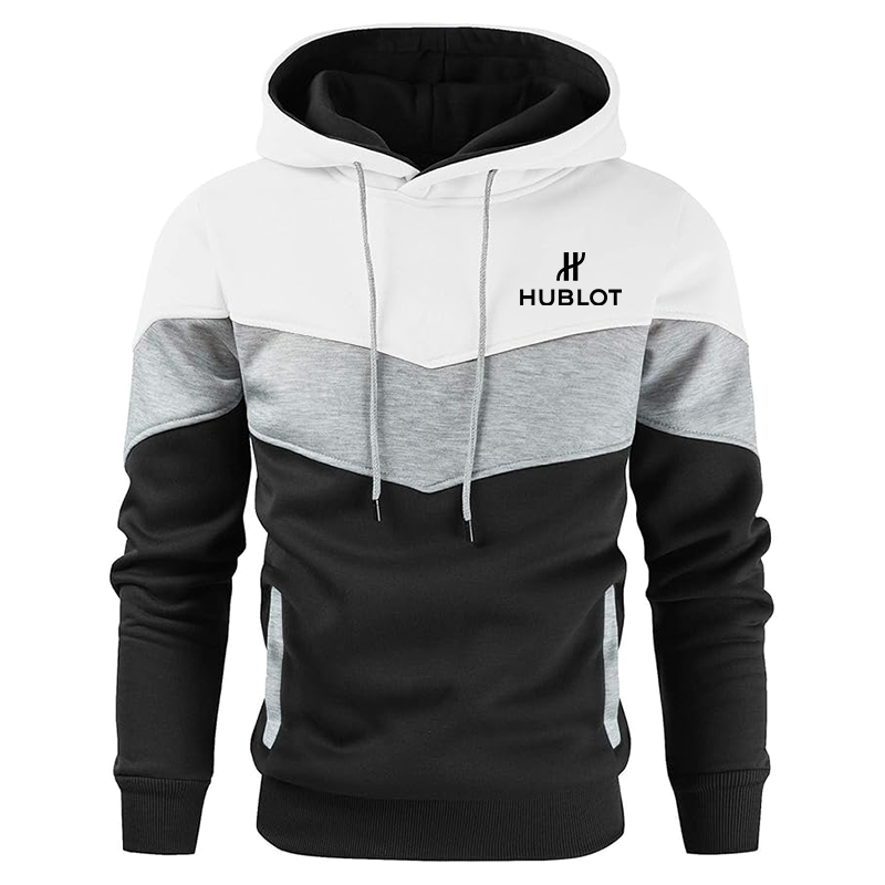 Men's Hublot Gesean Novelty Color Block Pullover Fleece Hoodie Long Sleeve Casual Sweatshirt with Pocket