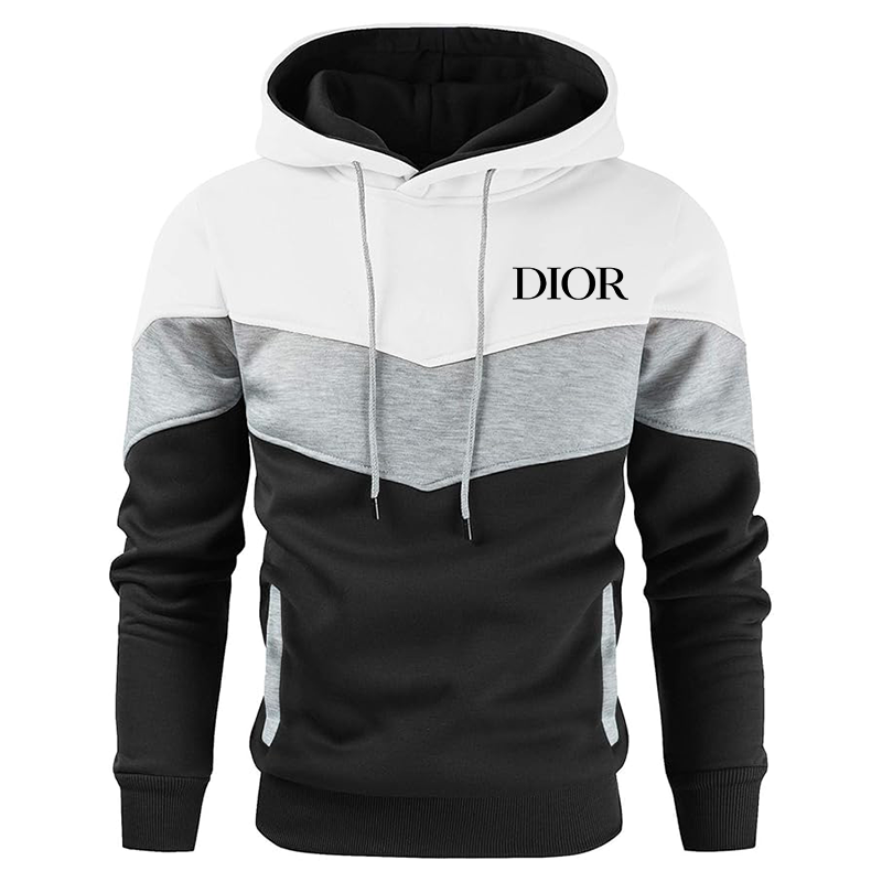Men's Dior Gesean Novelty Color Block Pullover Fleece Hoodie Long Sleeve Casual Sweatshirt with Pocket