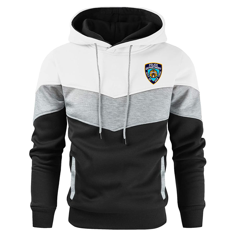 Men's NYPD Gesean Novelty Color Block Pullover Fleece Hoodie Long Sleeve Casual Sweatshirt with Pocket