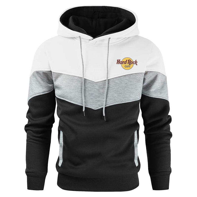 Men's Hard Rock Cafe Gesean Novelty Color Block Pullover Fleece Hoodie Long Sleeve Casual Sweatshirt with Pocket