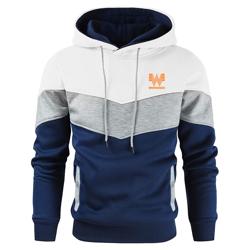 Men's What A Burger Gesean Novelty Color Block Pullover Fleece Hoodie Long Sleeve Casual Sweatshirt with Pocket