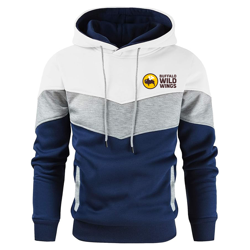 Men's Buffalo Wild Wings Gesean Novelty Color Block Pullover Fleece Hoodie Long Sleeve Casual Sweatshirt with Pocket