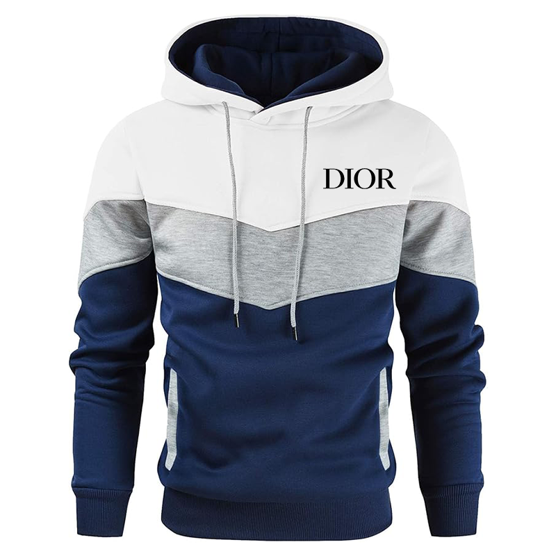 Men's Dior Gesean Novelty Color Block Pullover Fleece Hoodie Long Sleeve Casual Sweatshirt with Pocket