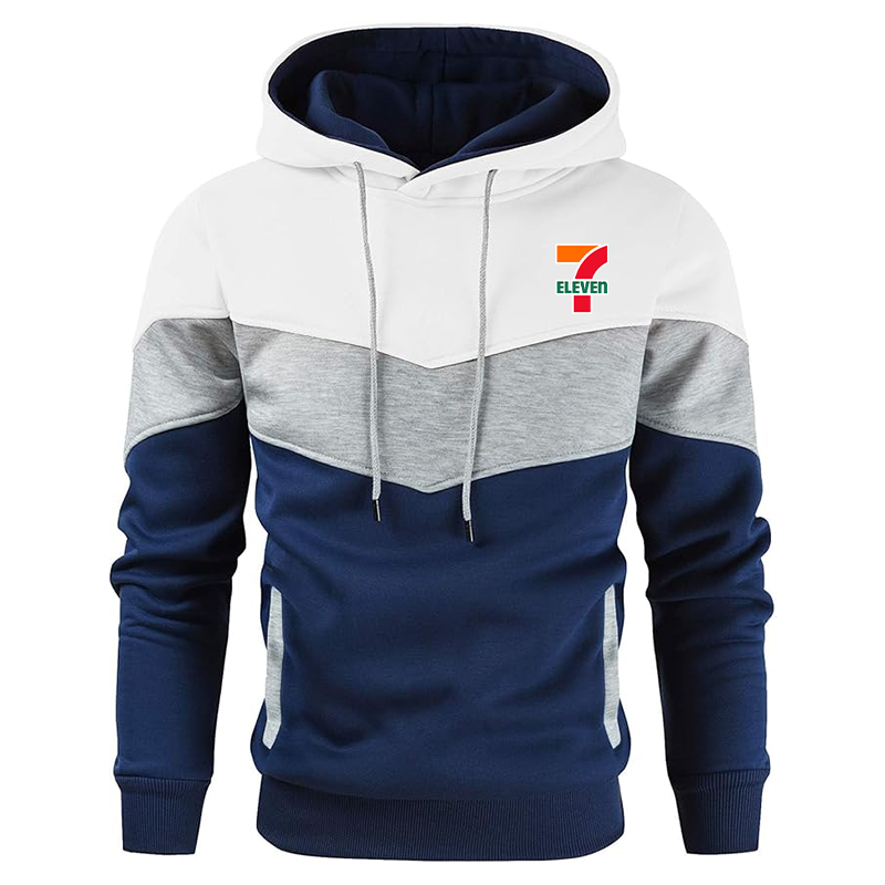 Men's 7-Eleven Gesean Novelty Color Block Pullover Fleece Hoodie Long Sleeve Casual Sweatshirt with Pocket