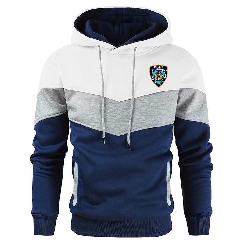 Men's NYPD Gesean Novelty Color Block Pullover Fleece Hoodie Long Sleeve Casual Sweatshirt with Pocket