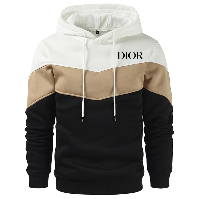 Men's Dior Gesean Novelty Color Block Pullover Fleece Hoodie Long Sleeve Casual Sweatshirt with Pocket