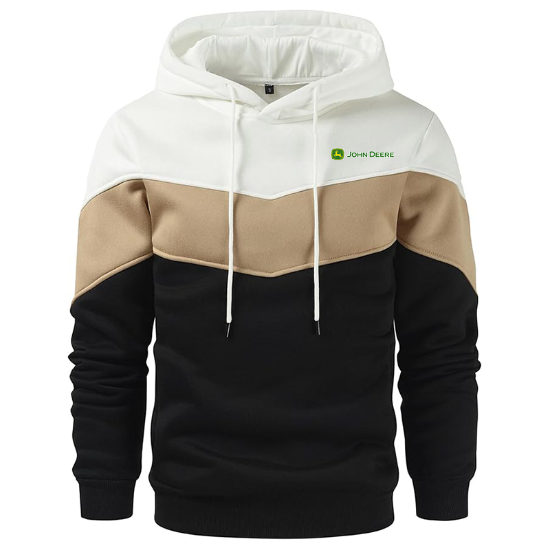 Men's John Deere Gesean Novelty Color Block Pullover Fleece Hoodie Long Sleeve Casual Sweatshirt with Pocket