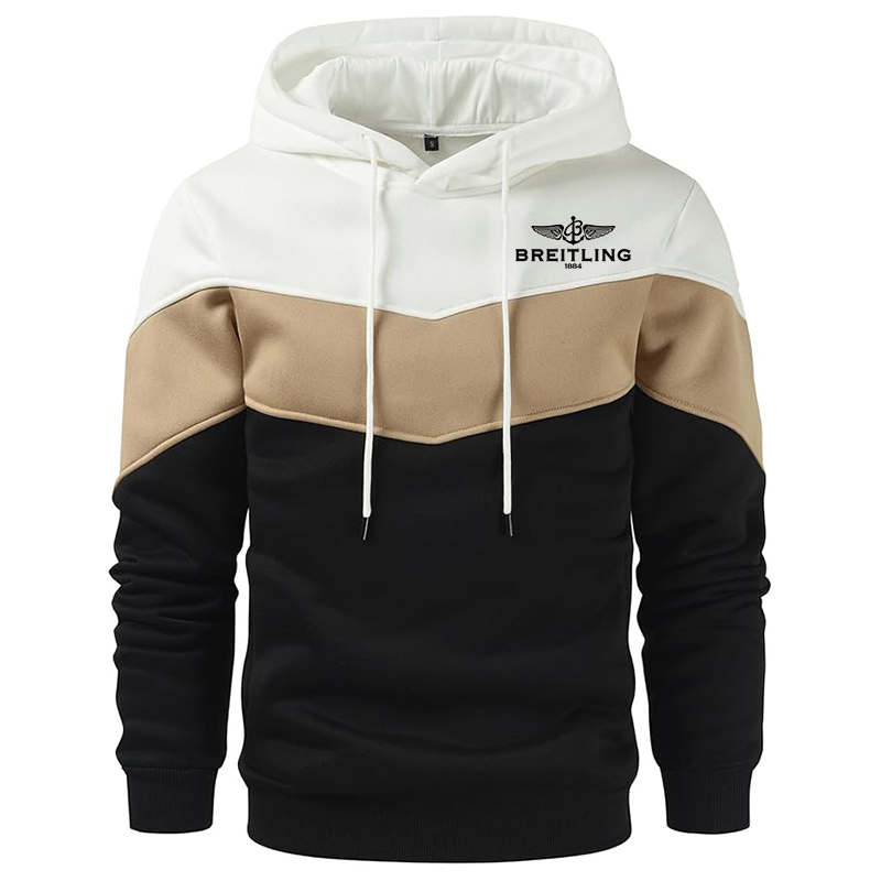 Men's Breitling Gesean Novelty Color Block Pullover Fleece Hoodie Long Sleeve Casual Sweatshirt with Pocket