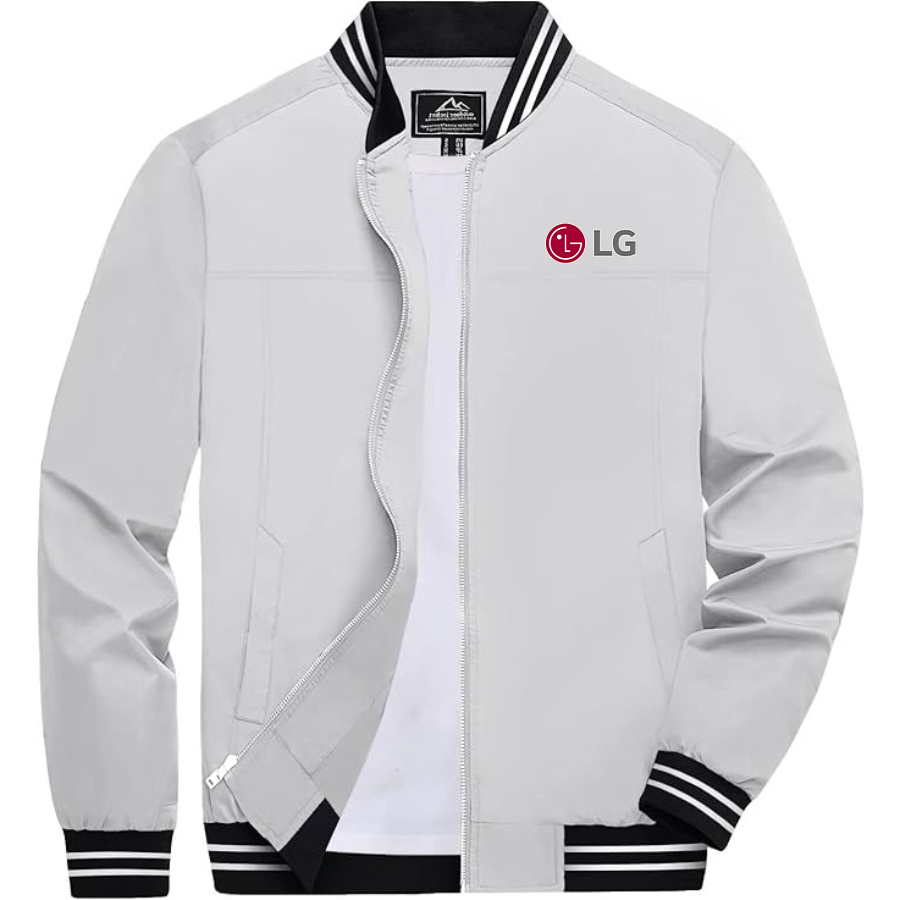 Men's LG Lightweight Zip-Up Bomber Jacket with Ribbed Collar and Cuffs Versatile Casual Outerwear